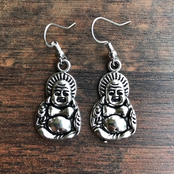 π΄SALE ! Boho silver buddha dangly steel earrings - Picture 7 of 11
